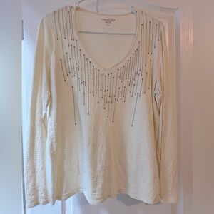 Coldwater Creek White & Silver Embroidered Top Sz L